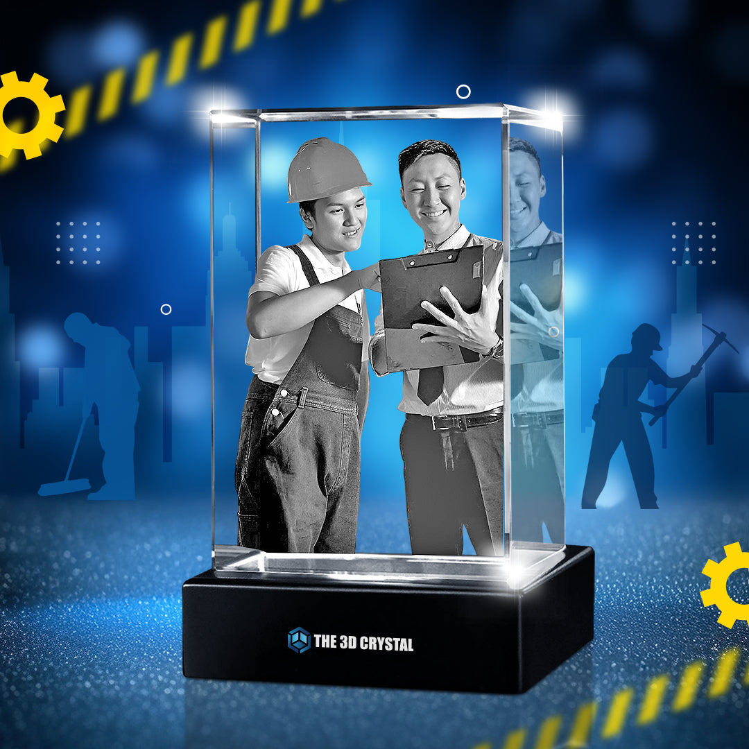 Custom 3D Crystal Cube Photo Frame with LED Lights – Labour day Gift