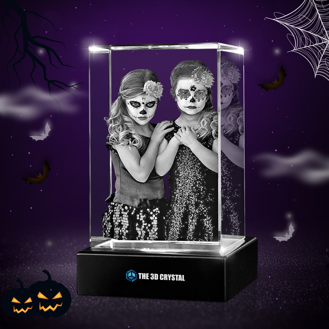 Custom 3D Crystal Cube Photo Frame with LED Lights – Halloween