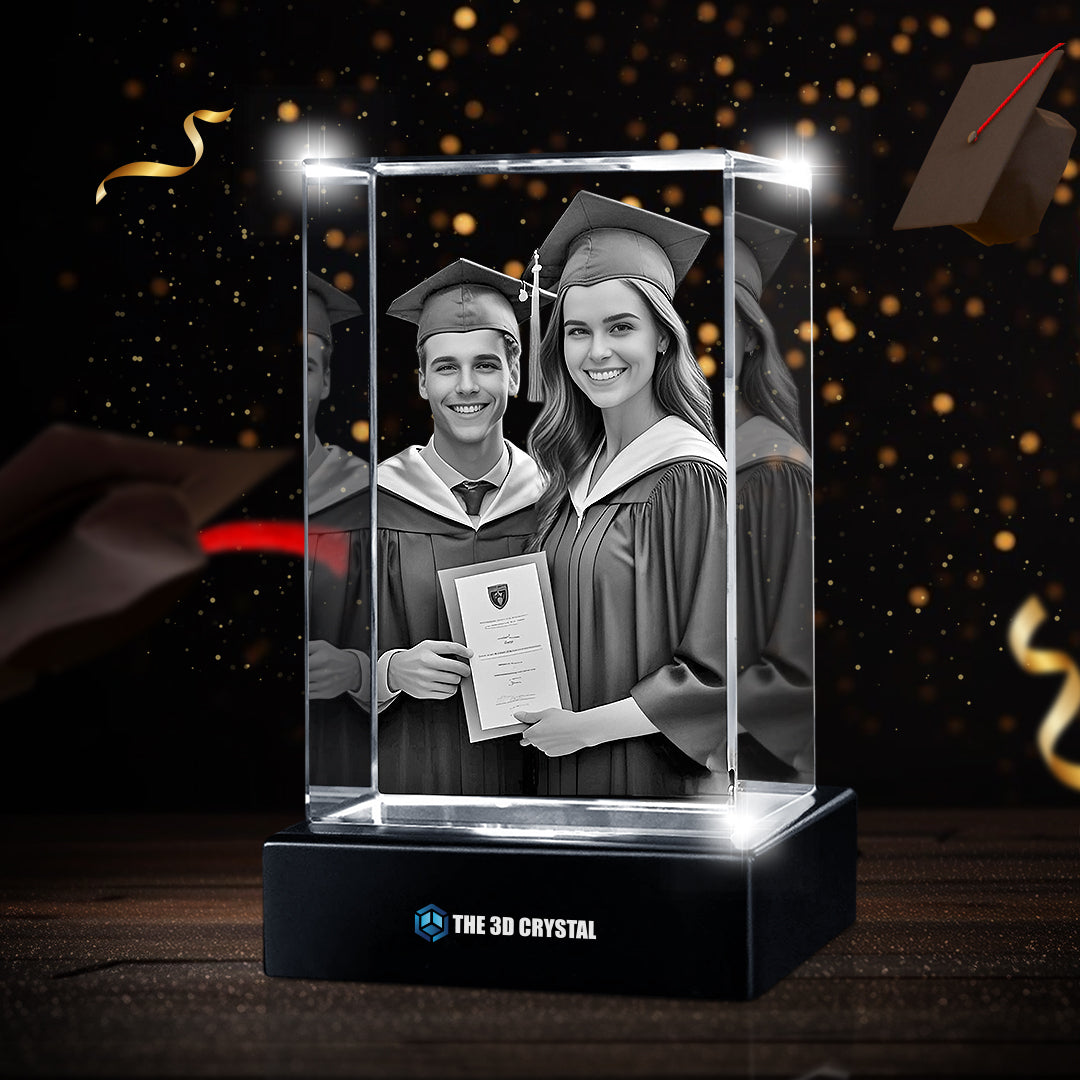 Custom 3D Crystal Cube Photo Frame with LED Lights – Graduation