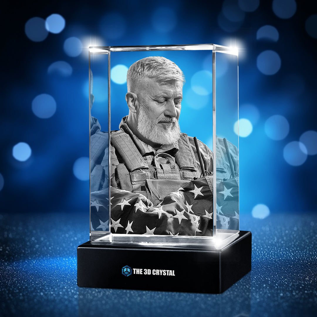 Custom 3D Crystal Cube Photo Frame with LED Lights – Memorial Day
