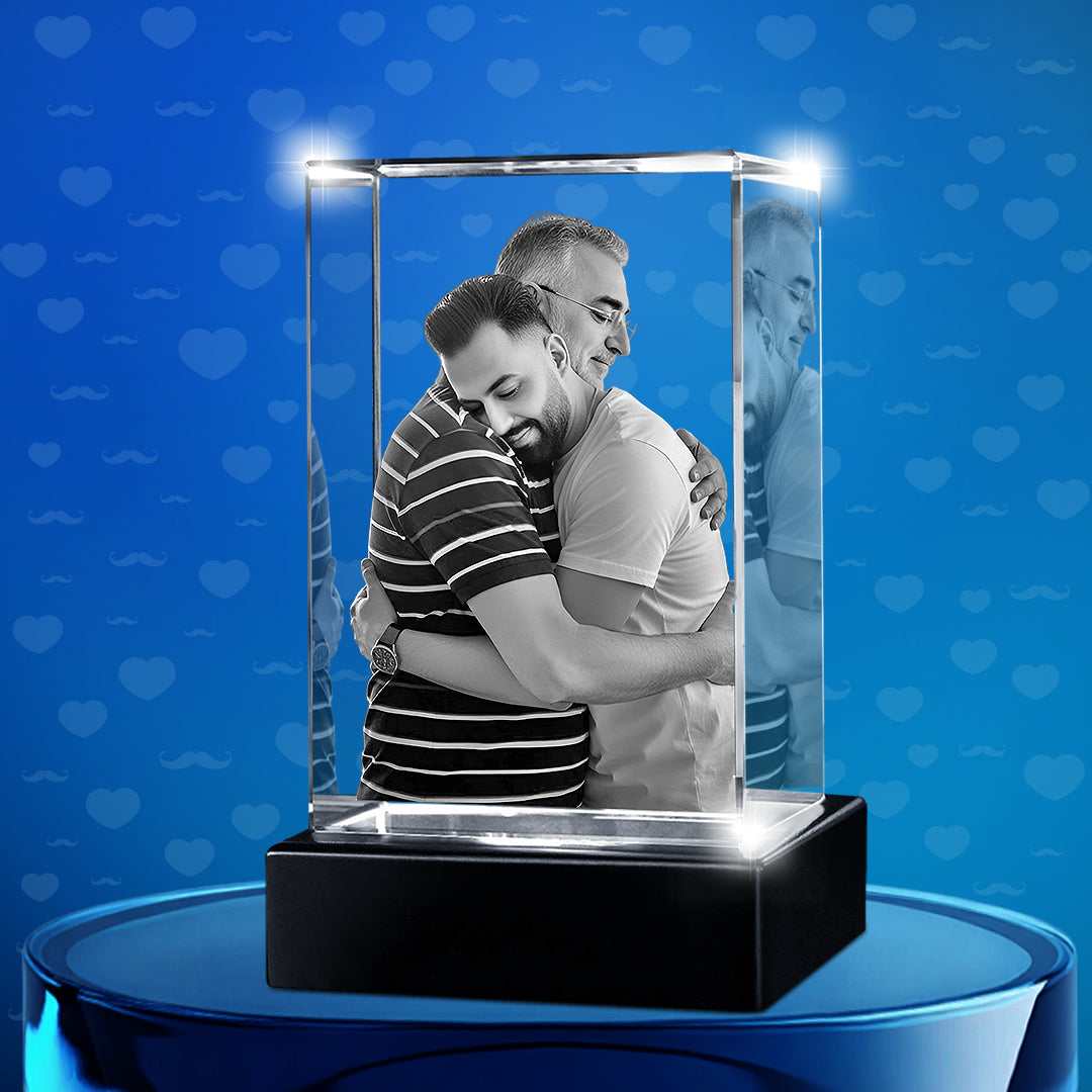 Father's Day Custom 3D Crystal Cube Photo Frame with LED Lights