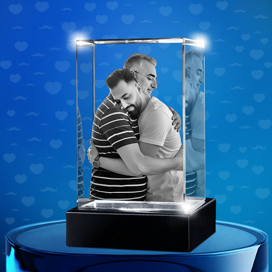 Father's Day Custom 3D Crystal Cube Photo Frame with LED Lights