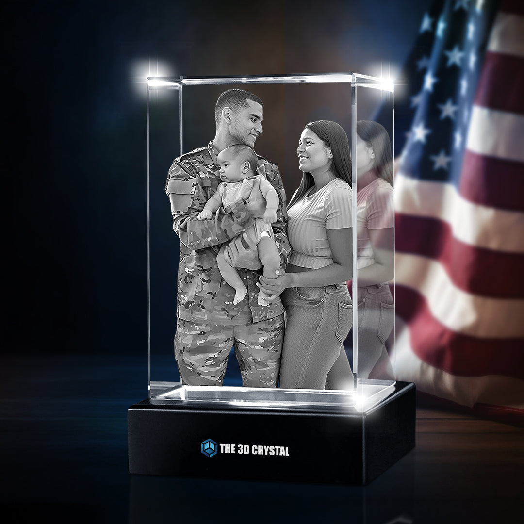 Custom 3D Crystal Cube Photo Frame with LED Lights – Independence Day Gift