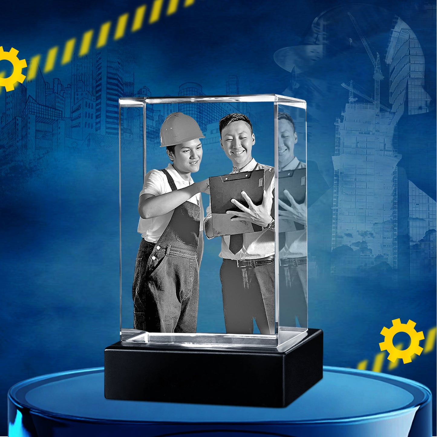 Custom 3D Crystal Cube Photo Frame with LED Lights – Labour day Gift