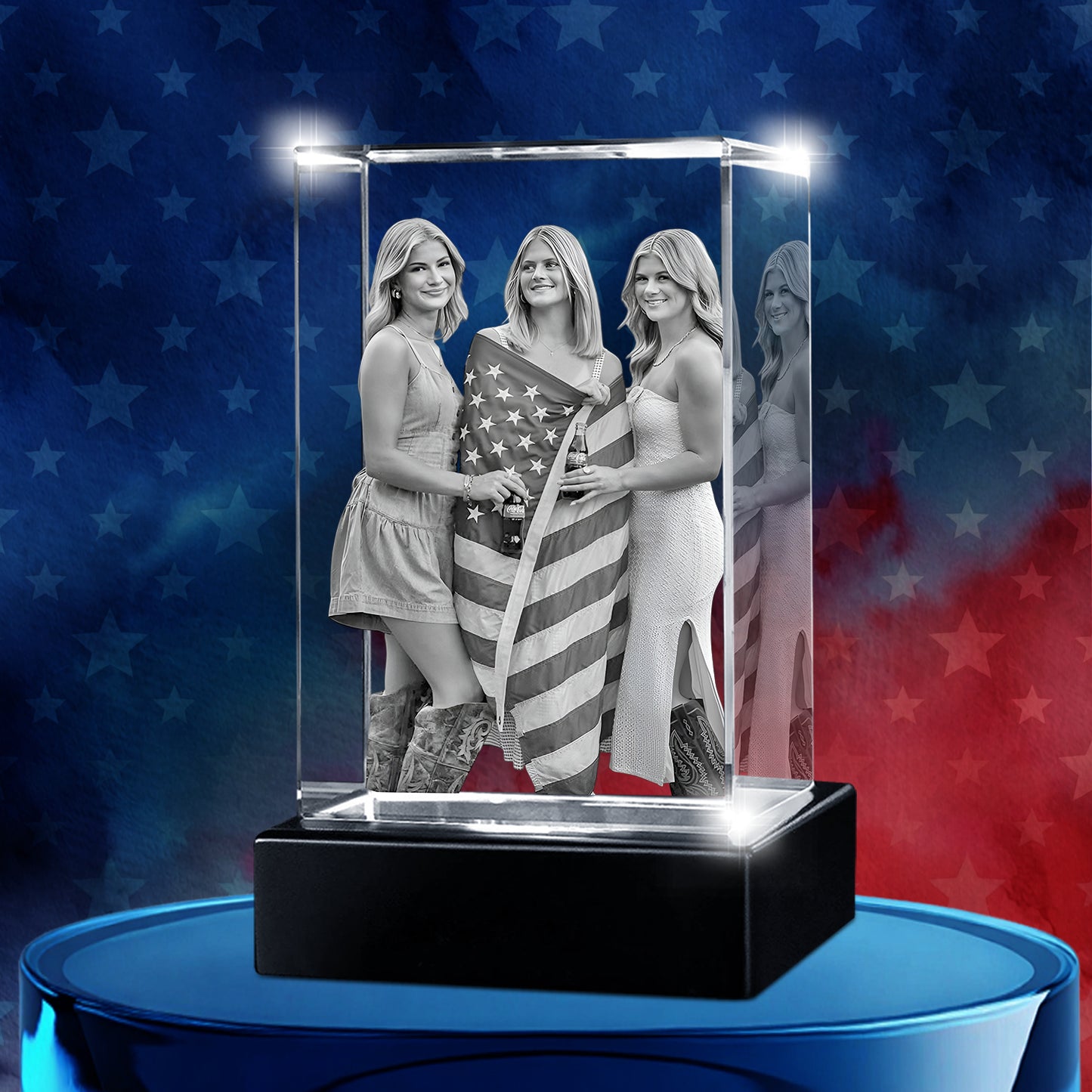 Independence Day Custom 3D Crystal Cube Photo Frame with LED Lights