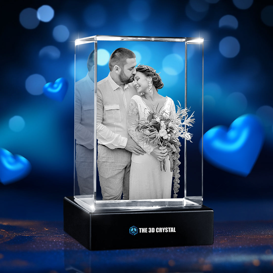 Custom 3D Crystal Cube Photo Frame with LED Lights – Wedding Day Gift