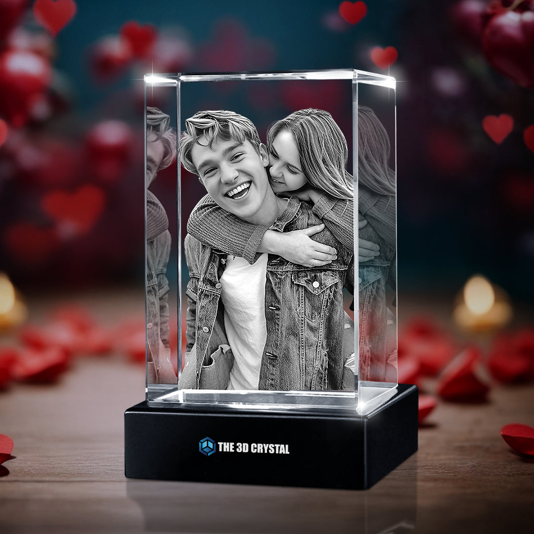 Custom 3D Crystal Cube Photo Frame with LED Lights – Love Series
