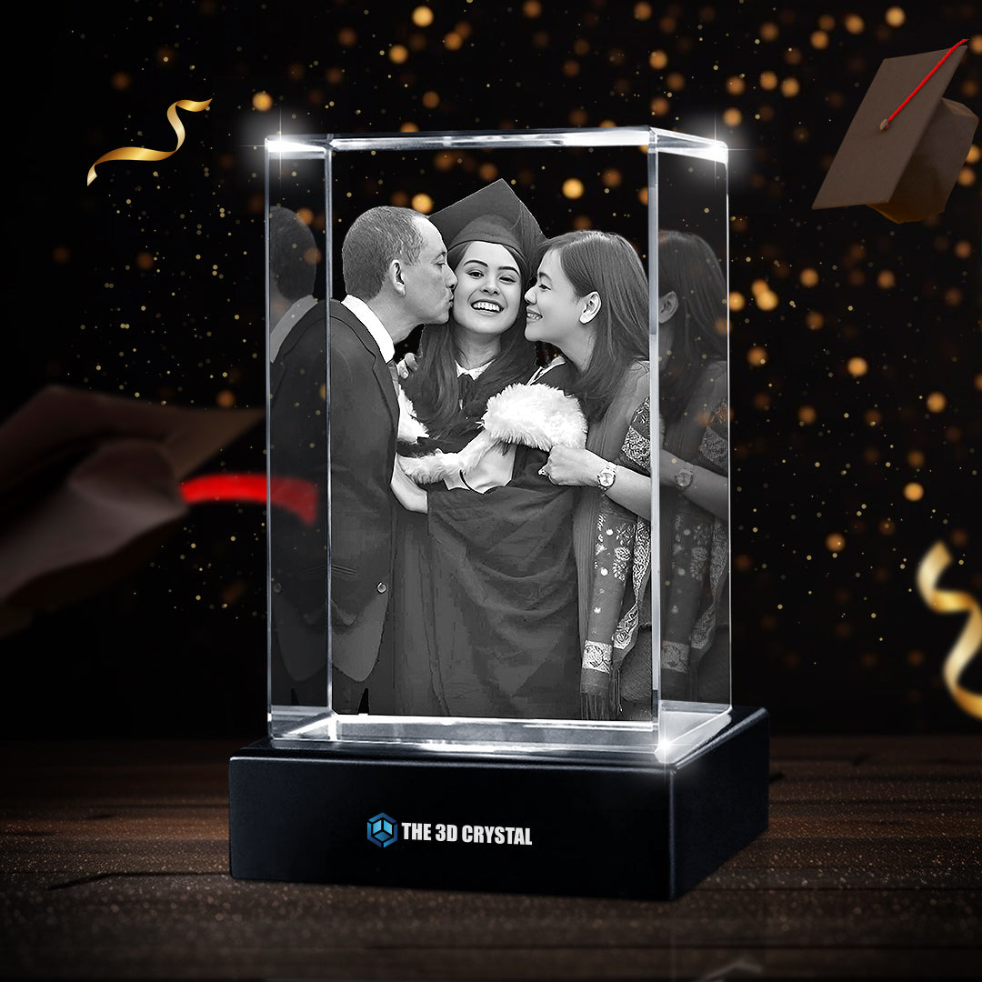 Custom 3D Crystal Cube Photo Frame with LED Lights – Graduation