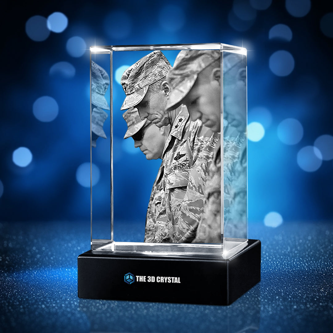 Custom 3D Crystal Cube Photo Frame with LED Lights – Memorial Day