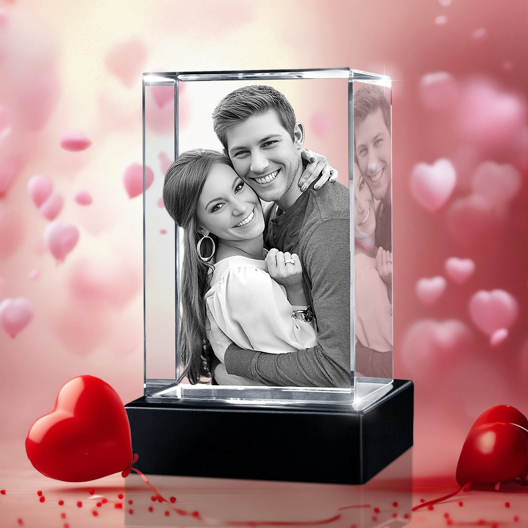 Custom 3D Crystal Cube Photo Frame with LED Lights – Valentine Day Gift
