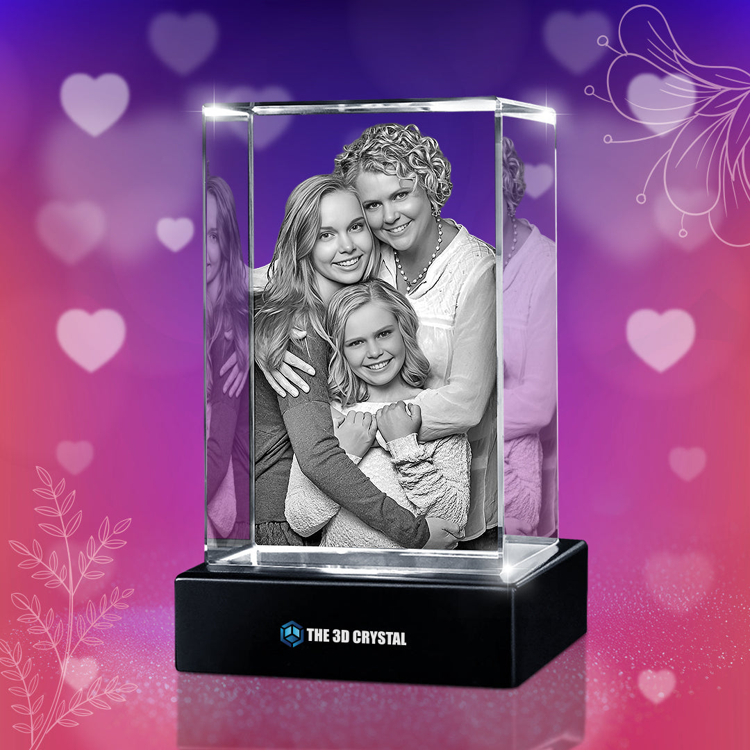 Custom 3D Crystal Cube Photo Frame with LED Lights – Mother's Day