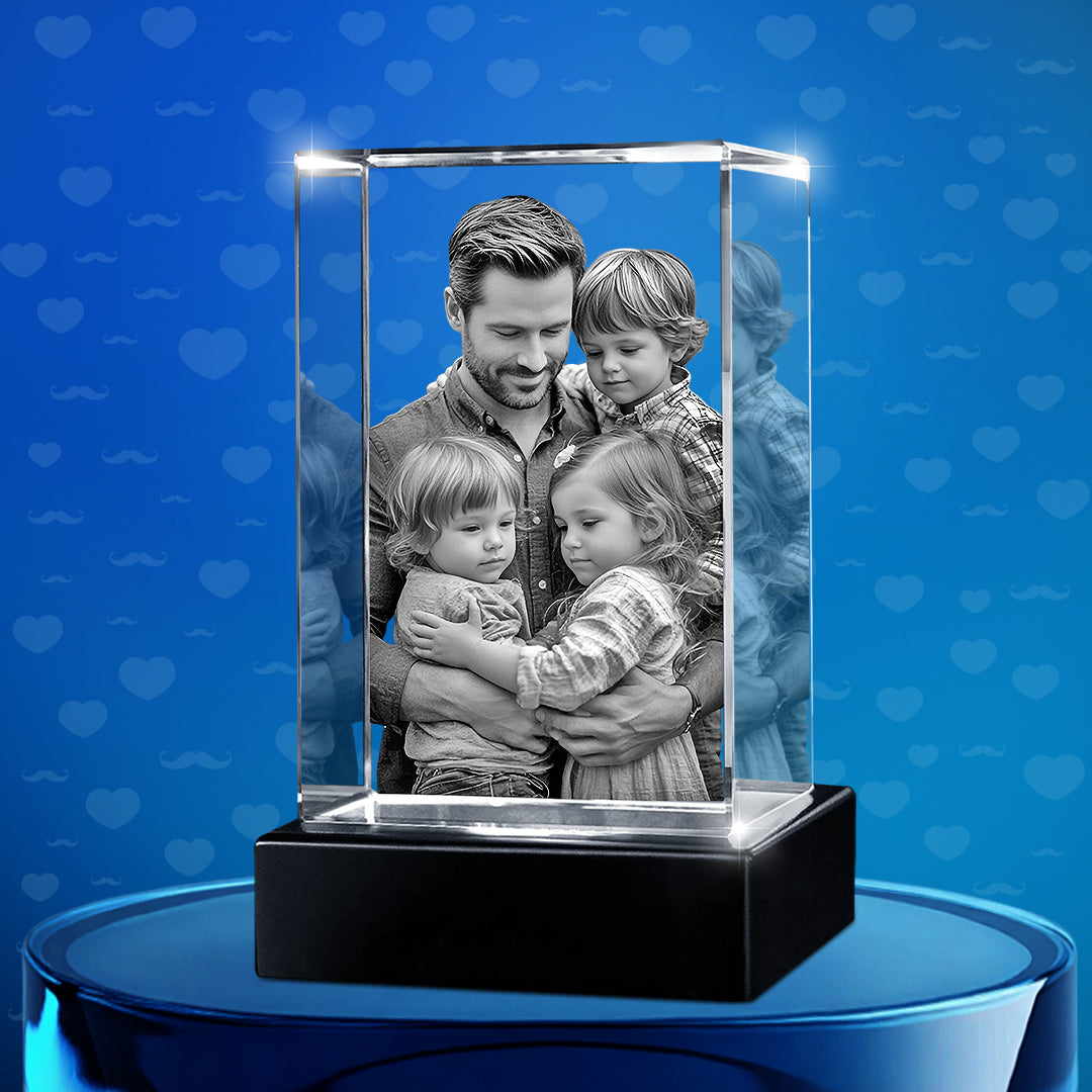 Father's Day Custom 3D Crystal Cube Photo Frame with LED Lights