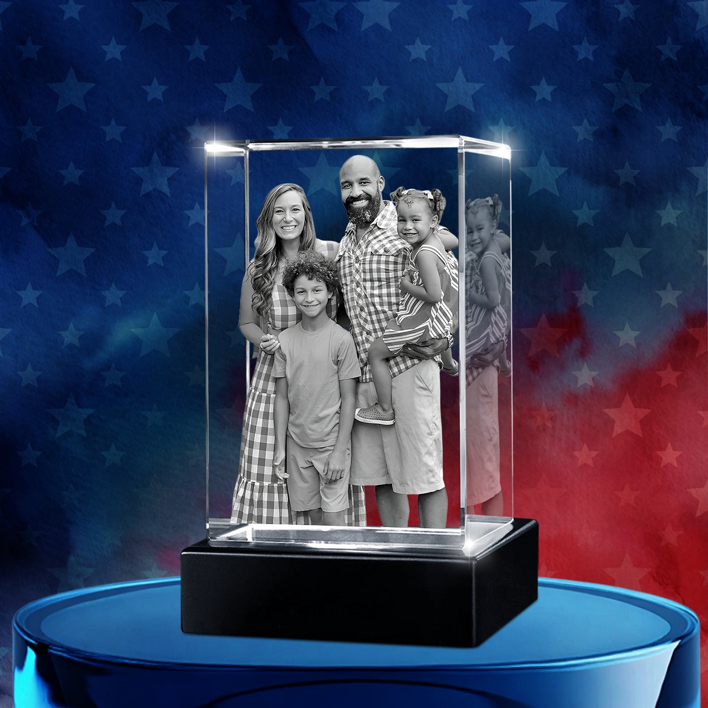 Independence Day Custom 3D Crystal Cube Photo Frame with LED Lights