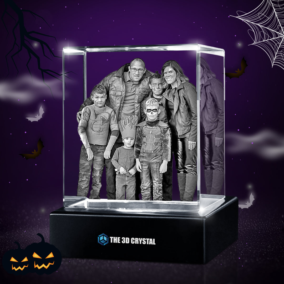 Custom 3D Crystal Cube Photo Frame with LED Lights – Halloween