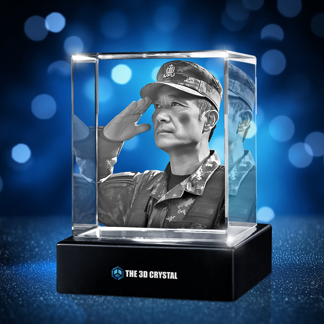 Custom 3D Crystal Cube Photo Frame with LED Lights – Memorial Day