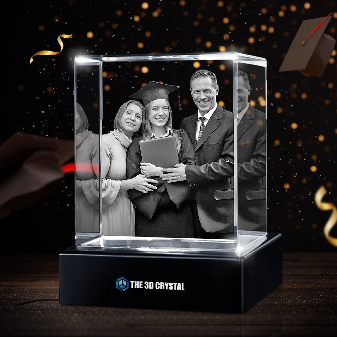 Custom 3D Crystal Cube Photo Frame with LED Lights – Graduation