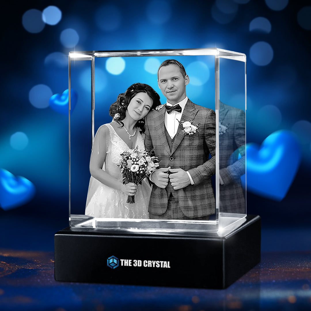 Custom 3D Crystal Cube Photo Frame with LED Lights – Wedding Day