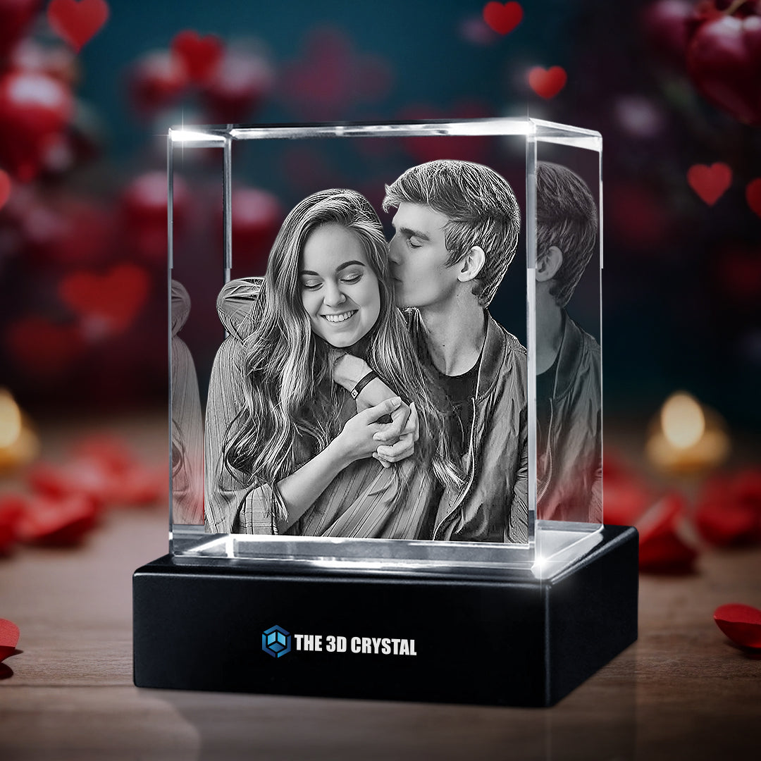 Custom 3D Crystal Cube Photo Frame with LED Lights – Love Series
