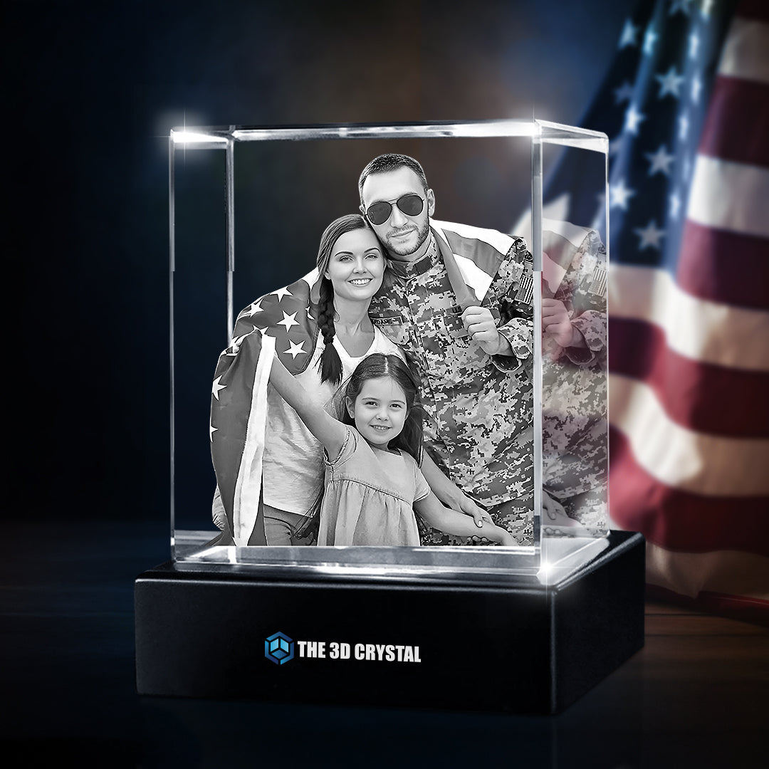 Custom 3D Crystal Cube Photo Frame with LED Lights – Independence Day Gift