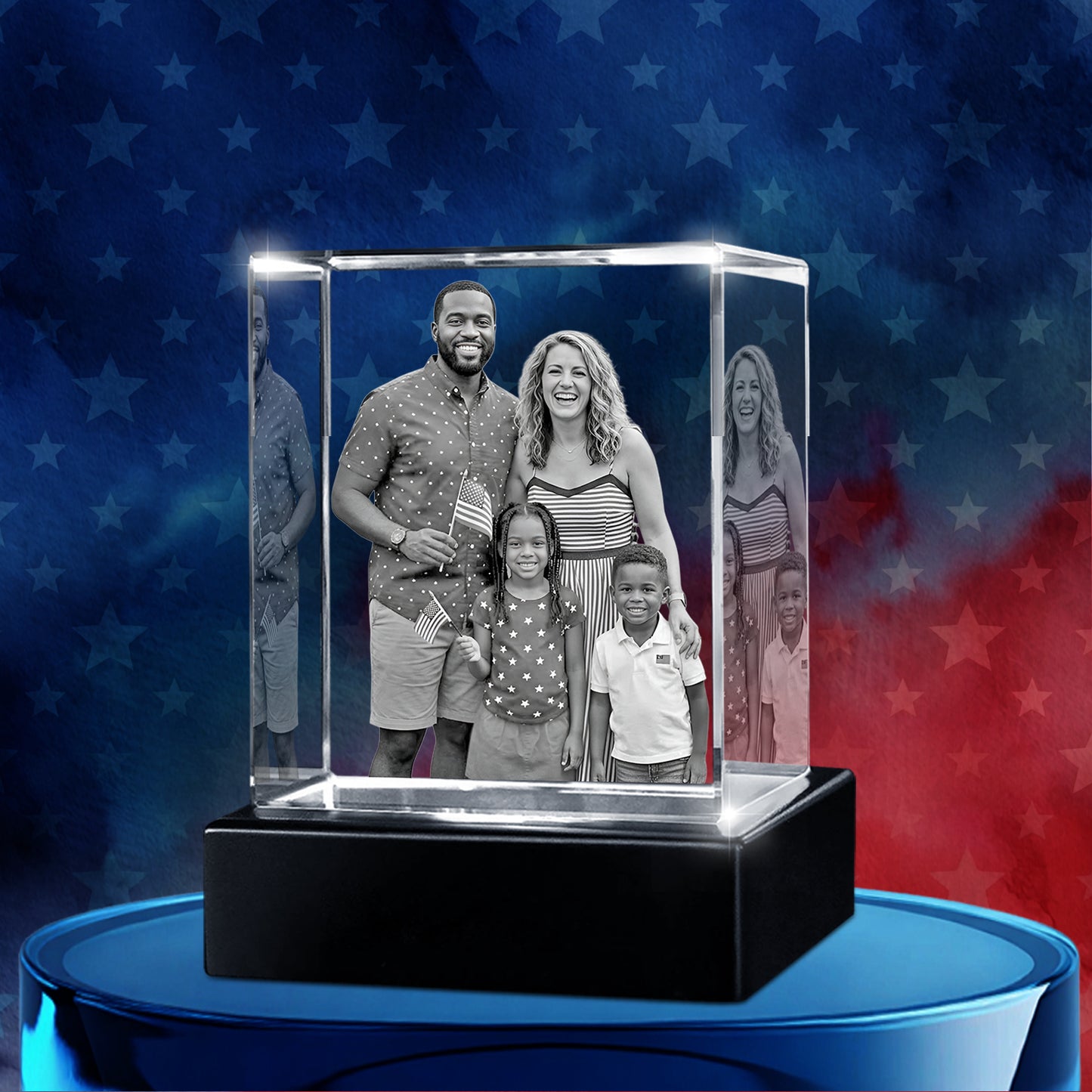 Independence Day Custom 3D Crystal Cube Photo Frame with LED Lights