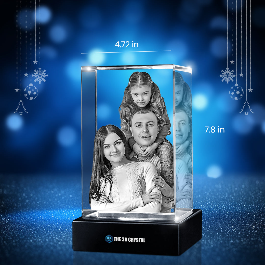 Custom 3D Crystal Cube Photo Frame with LED Lights – Christmas Gift