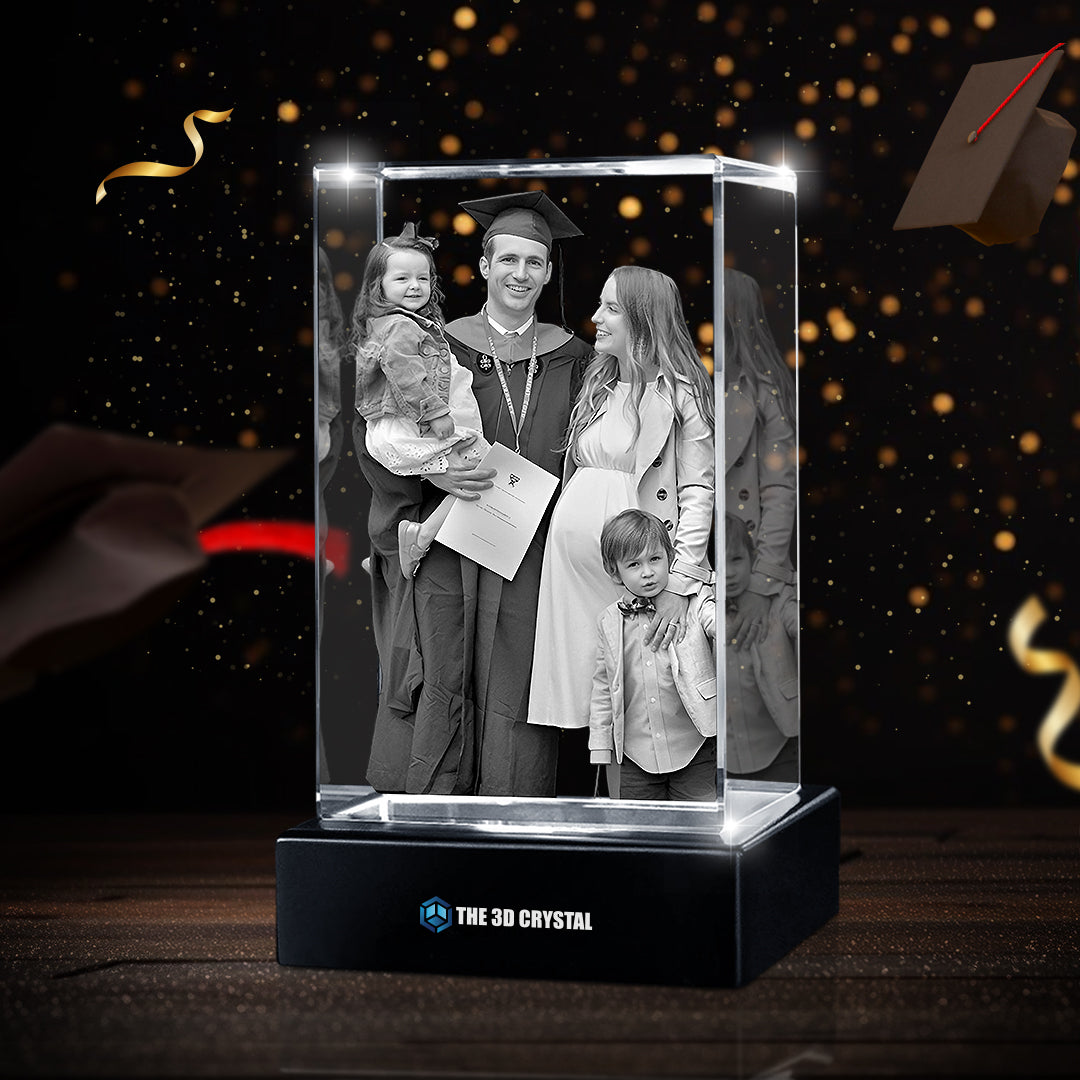 Custom 3D Crystal Cube Photo Frame with LED Lights – Graduation
