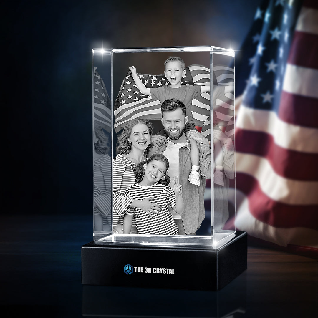 Custom 3D Crystal Cube Photo Frame with LED Lights – Independence Day Gift