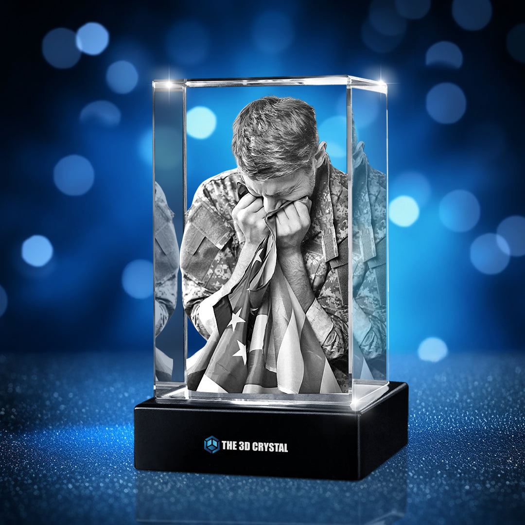 Custom 3D Crystal Cube Photo Frame with LED Lights – Memorial Day