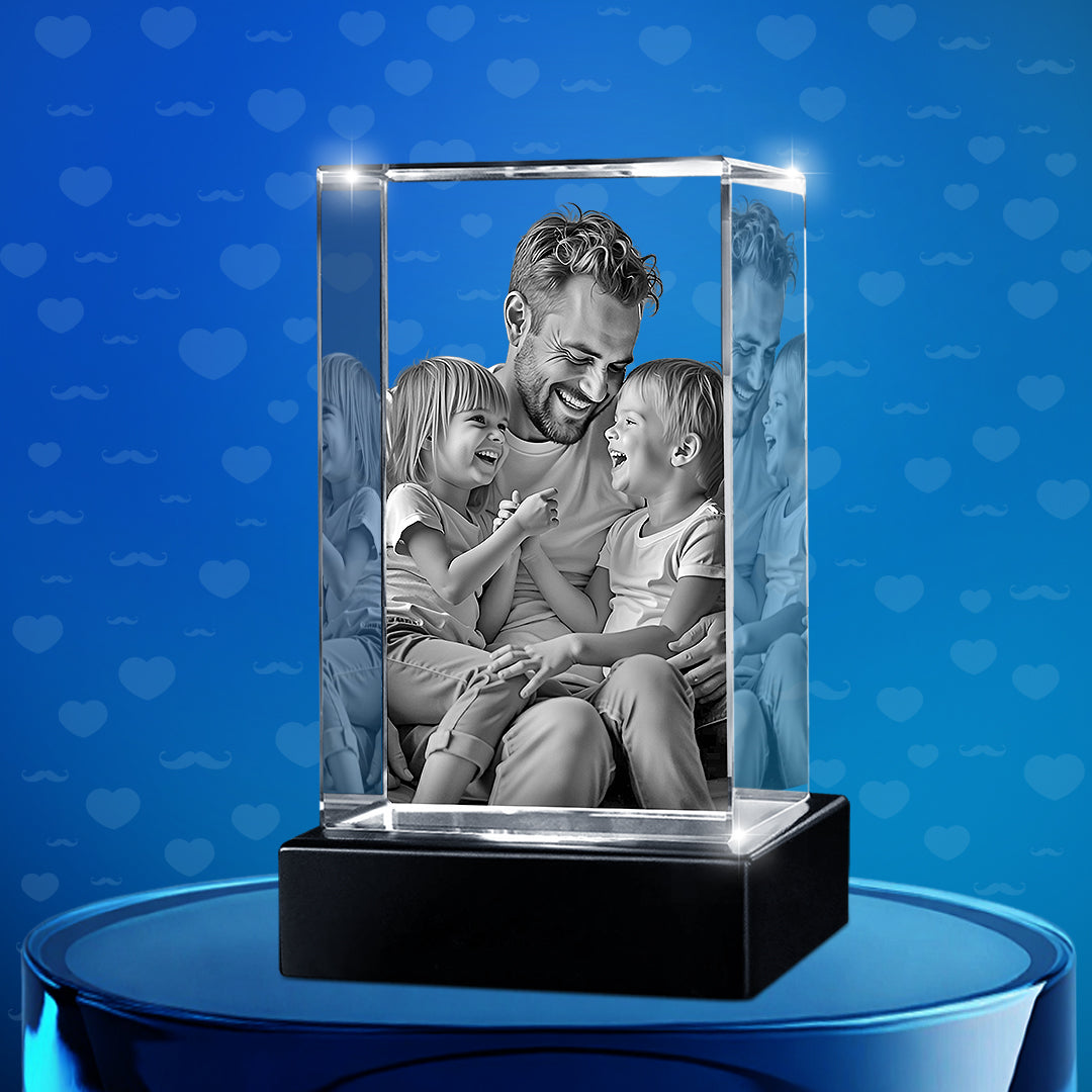 Father's Day Custom 3D Crystal Cube Photo Frame with LED Lights