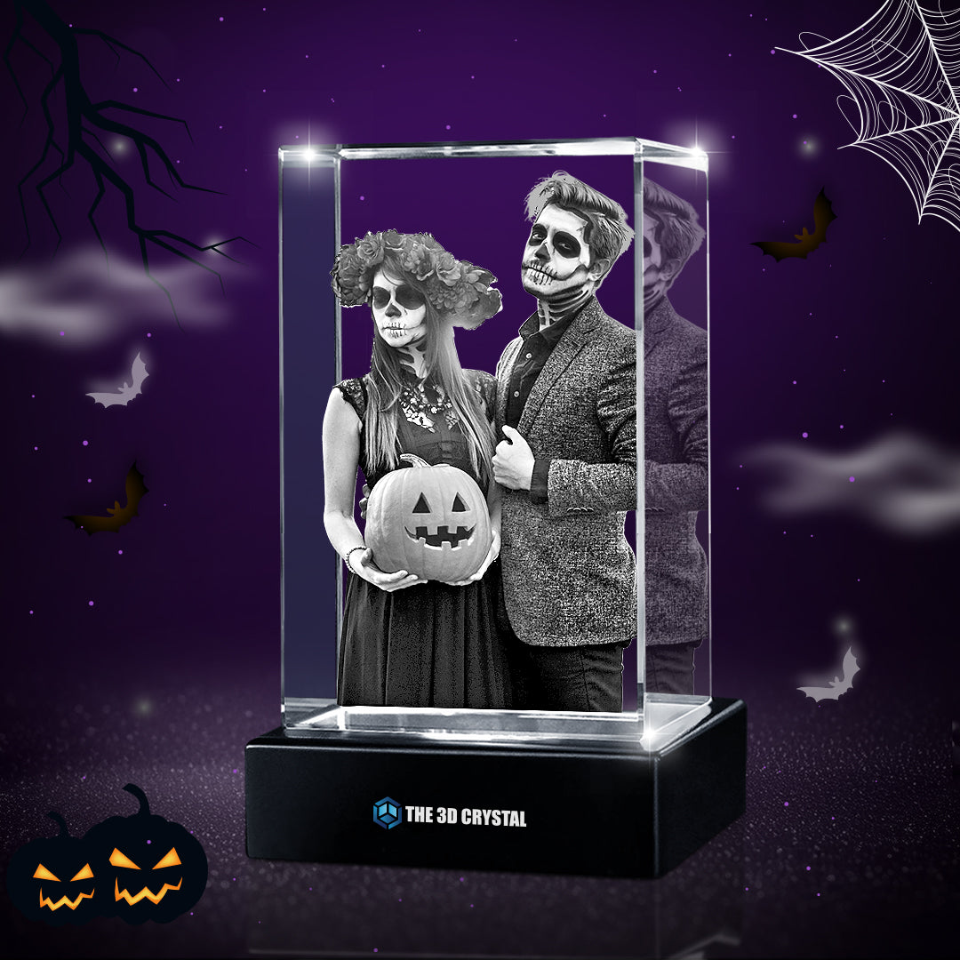 Custom 3D Crystal Cube Photo Frame with LED Lights – Halloween