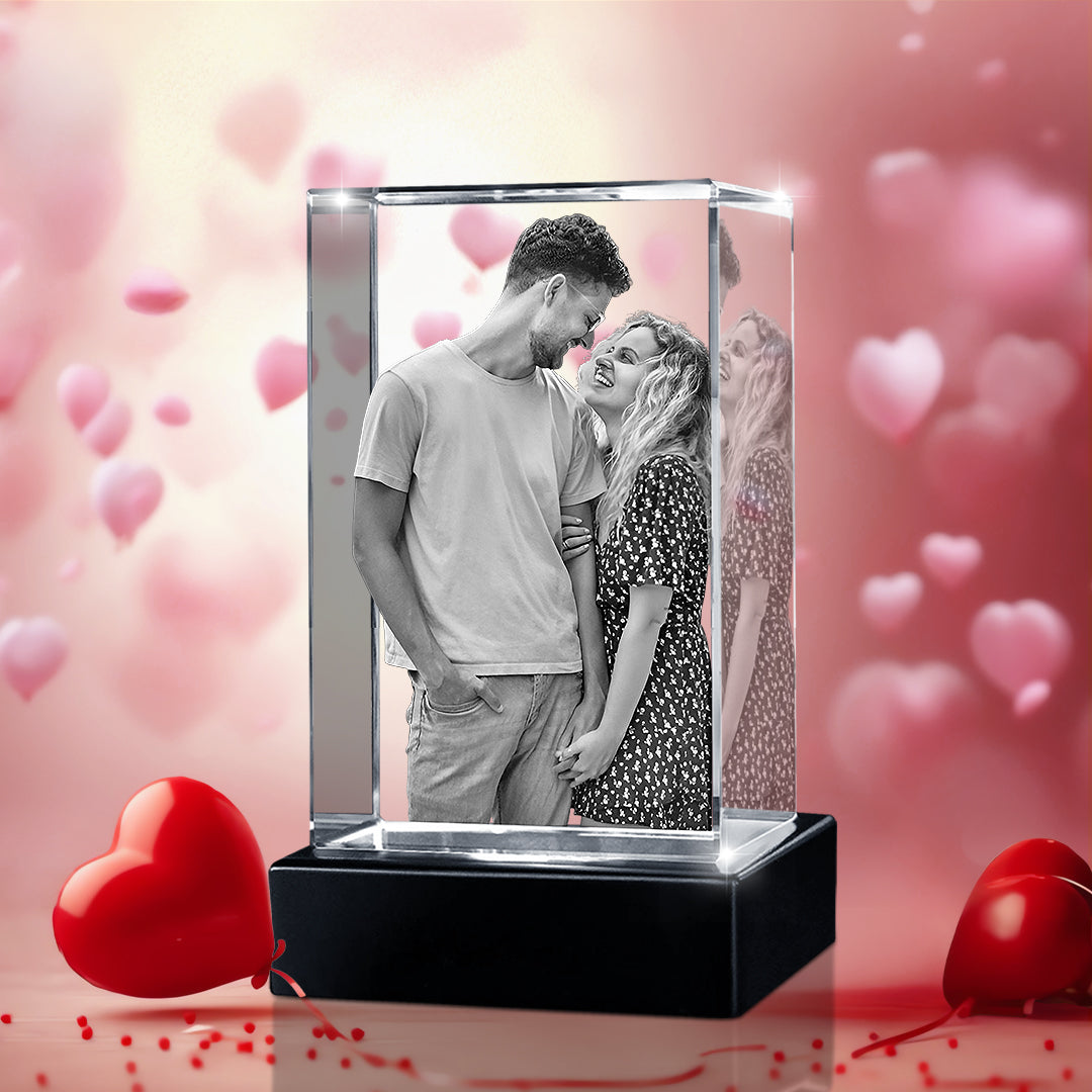Custom 3D Crystal Cube Photo Frame with LED Lights – Valentine Day Gift