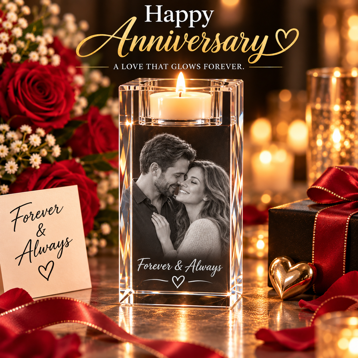 Crystal Candle Holder Happy Anniversary approved design
